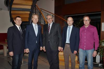 Prof.Dr. Sternberg zu Gast in Liesborn. V.l. Rudi Luster-Haggeney, Henning Rehbaum, Prof. Sternberg, Klaus Grothues und Thorsten Gvert