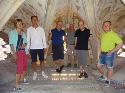 August 2019: CDU Vorstand Liesborn besichtigt die Sanierungsarbeiten in dem �ltesten Geb�ude der Gemeinde -der Abteikirche Liesborn. Dabei gab es fachkundige Erl�uterungen
von Eugen Teigeler und Damian Luster-Haggeney
