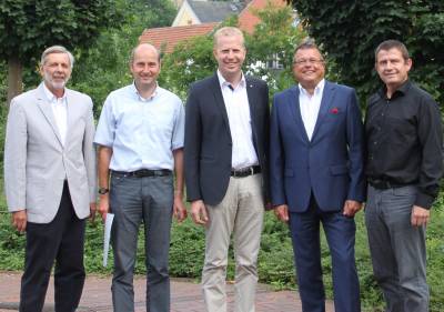 Henning Rehbaum (MdL) und der Wadersloher Fraktionsvorstand zu Besuch beim B�rgermeister (v.l. Stefan Braun, Klaus Grothues, Henning Rehbaum, BM Christian Thegelkamp und Rudi Luster-Haggeney)